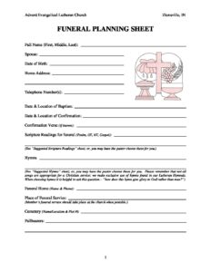 Funeral Planning Sheet - Advent Evangelical Lutheran Church & School - LCMS